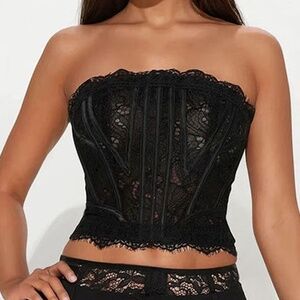 Fashion Nova Womens Small Sheer Lace Bustier Corset Black Lace-Up Back Boning